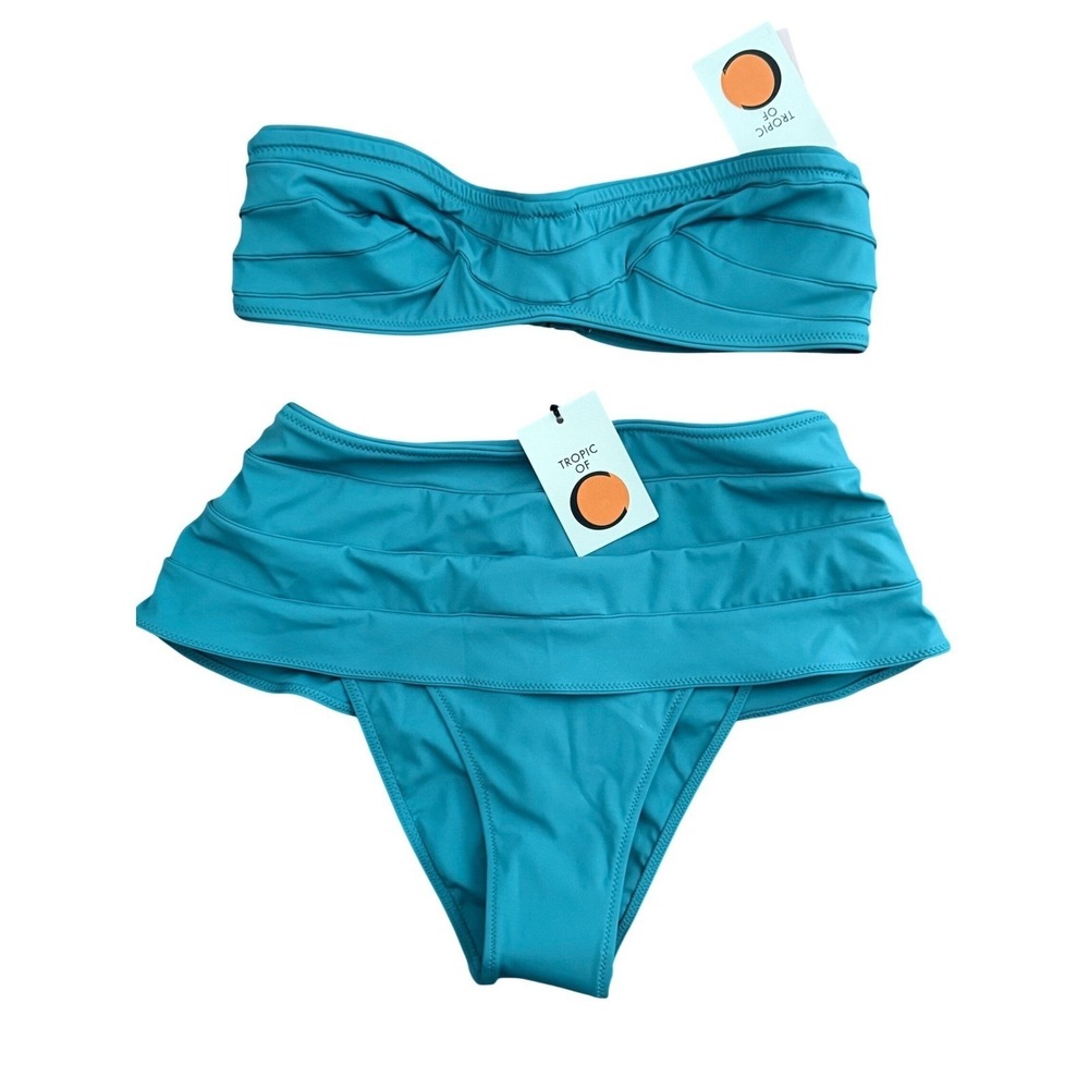 Tropic‎ of C Deco Teal Blue Bandeau High Waist Bikini Set M/L NEW Resortwear